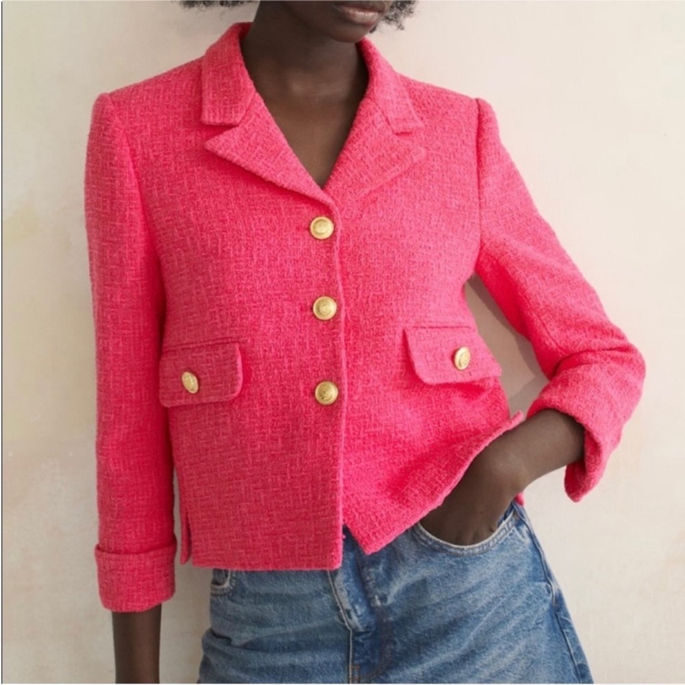 NWOT Zara Hot Pink Blazer with Gold Buttons